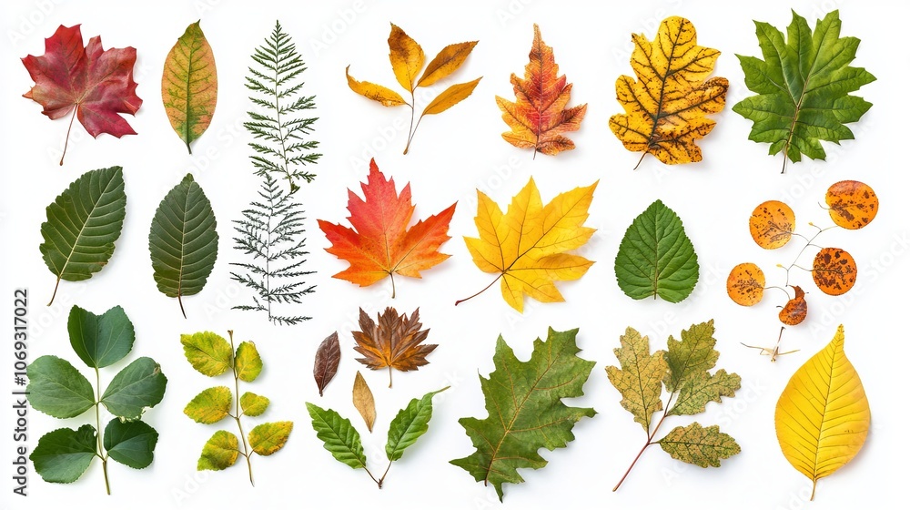 Obraz premium Assortment of bright autumn leaves isolated on white
