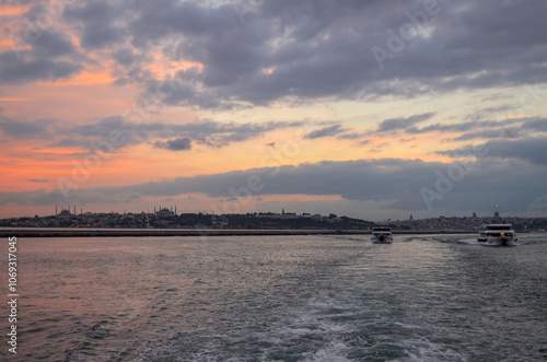 sunset over the bosphorus, istanbul photo