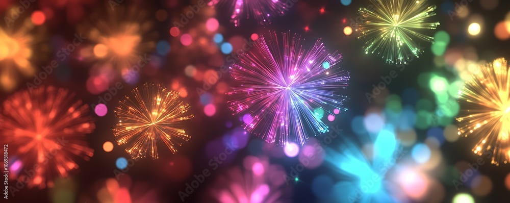 Vibrant fireworks with bokeh effects for a festive New Year celebration. Vibrant fireworks with bokeh effects for a festive New Year celebration.