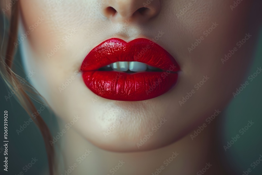 Fototapeta premium Stunning Close-Up of Luscious Red Lips with Glossy Finish