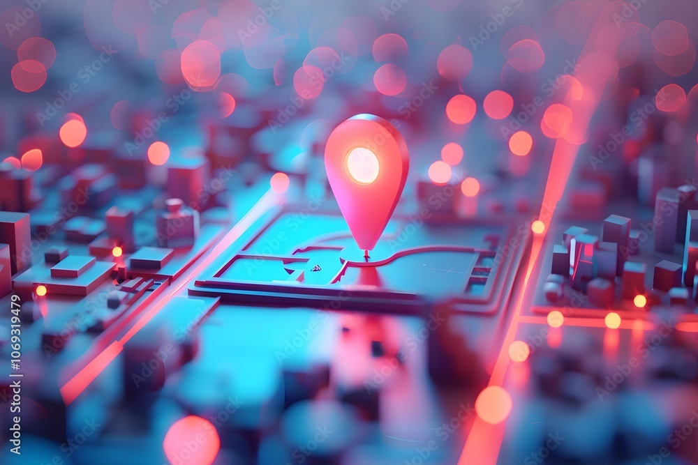 Vibrant 3D Map with Location Pin Highlighting Urban Landscape Vibrant 3D Map with Location Pin Highlighting Urban Landscape