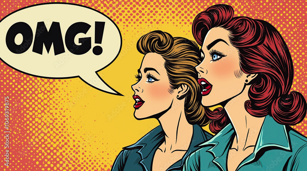 Retro pop art women whispering with surprise and excitement Retro pop art women whispering with surprise and excitement