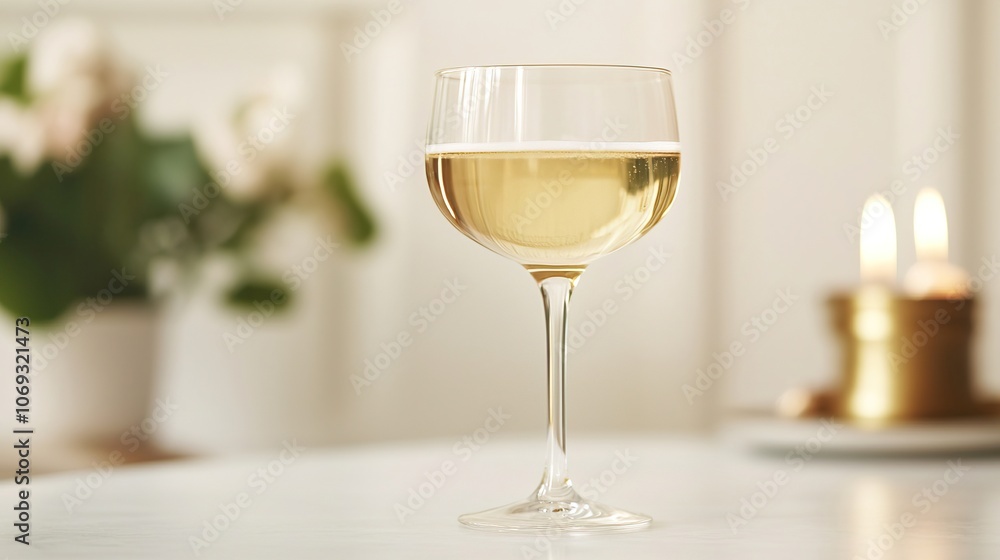 Elegant Glass with Golden Glow on Table Elegant Glass with Golden Glow on Table