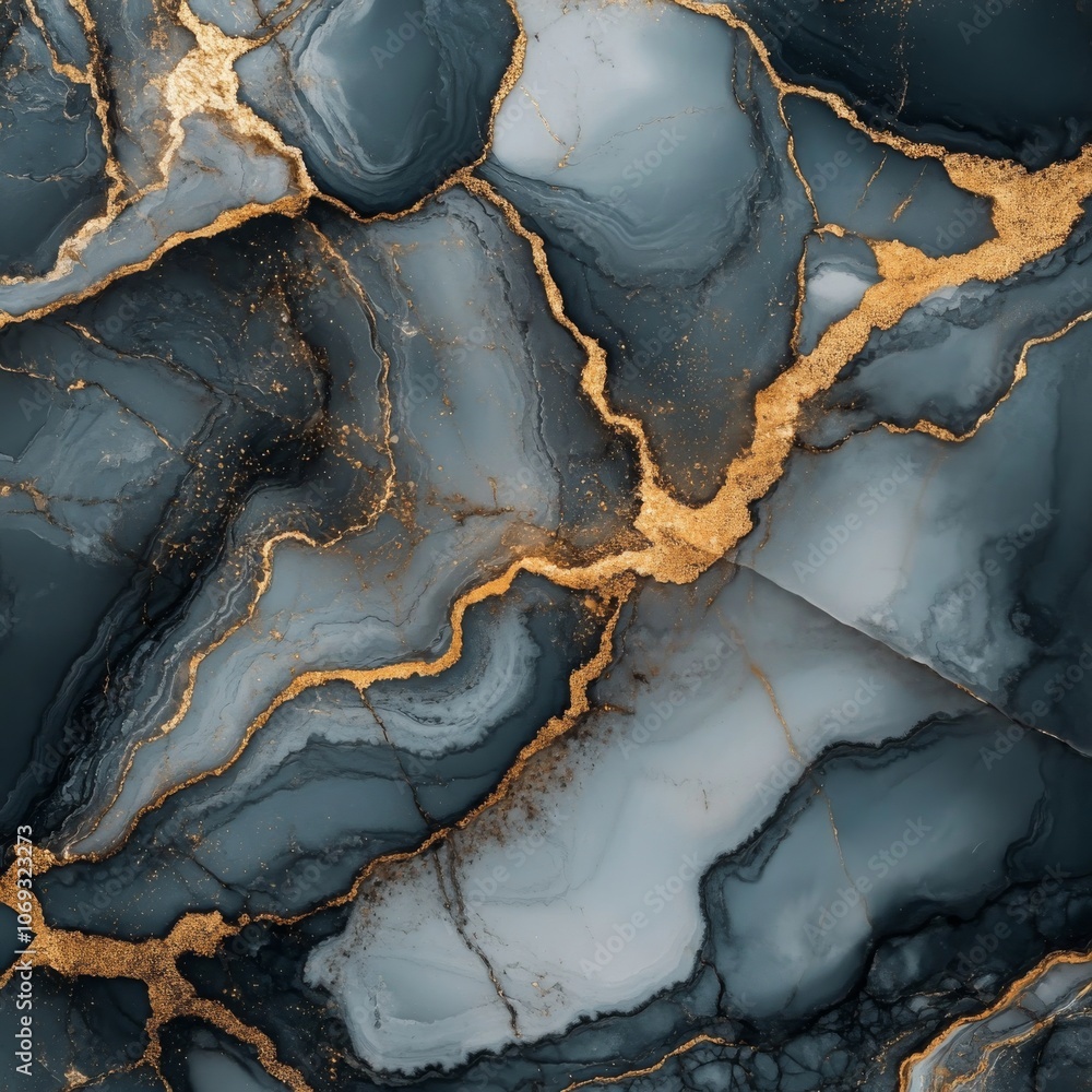 Fototapeta premium A beautiful, detailed painting that looks like marble. It's made with black, gray, and gold inks, and has shimmering gold veins.