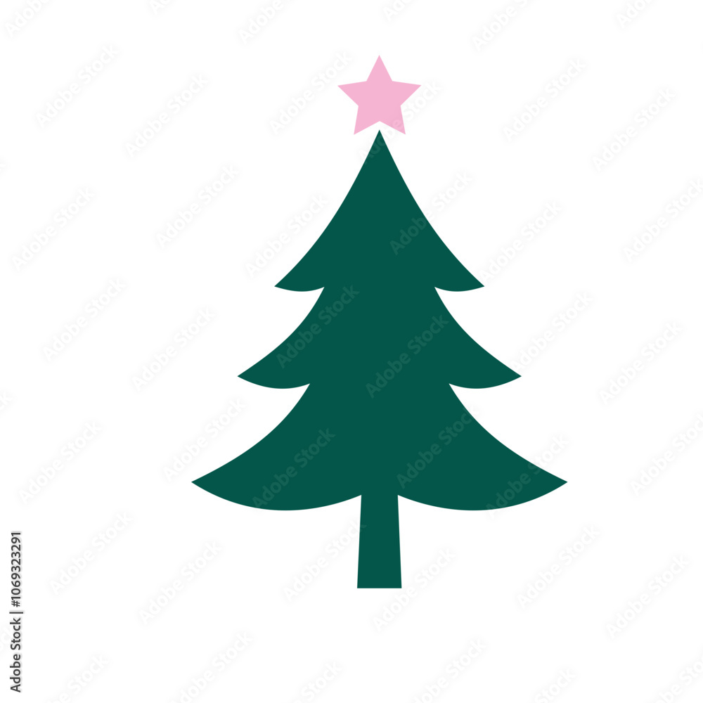 A Christmas tree silhouette with a prominent star at the top. Flat svg vector illustration isolated on transparent background A Christmas tree silhouette with a prominent star at the top. Flat svg vector illustration isolated on transparent background