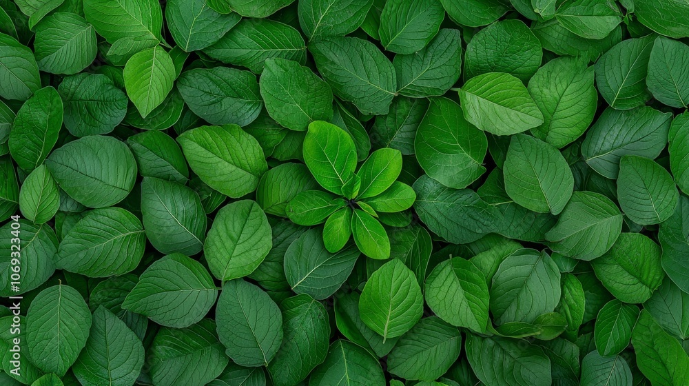 Arrangement of green leaves in a mandala-like pattern with water droplets. Concepts: sustainable campaigns, natural eco-friendly products, or organic food websites. Arrangement of green leaves in a mandala-like pattern with water droplets. Concepts: sustainable campaigns, natural eco-friendly products, or organic food websites.