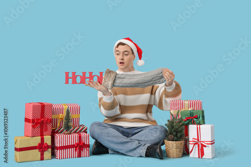 Young man with word HOHOHO ...