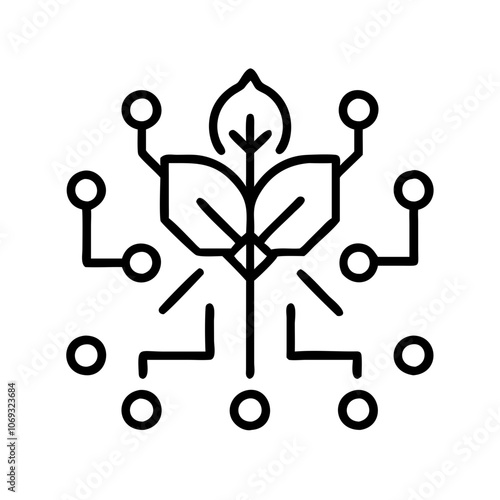 AI Farming Icon with Leaf and Circuit Elements on White Background