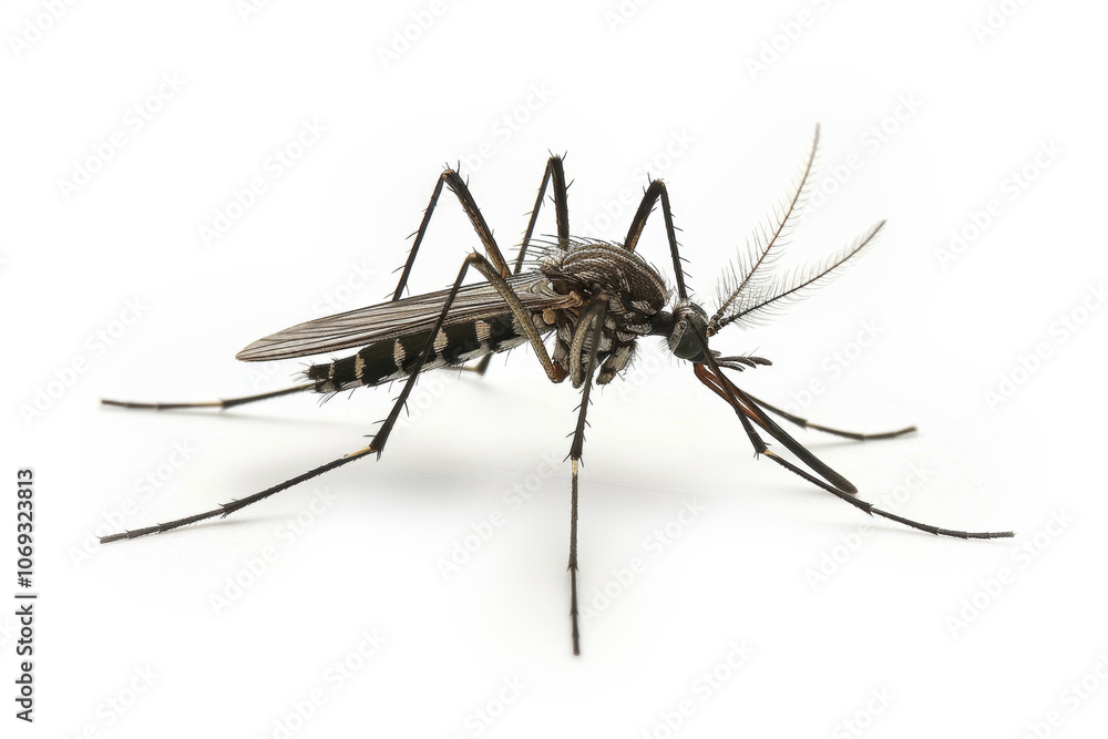 Tiger mosquito isolated on white background, Aedes albopictus Tiger mosquito isolated on white background, Aedes albopictus