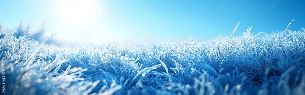 Frozen grass lawn with morning dew turning into a white winter frost blanket Frozen grass lawn with morning dew turning into a white winter frost blanket