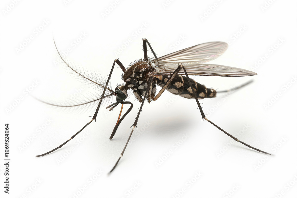 Tiger mosquito isolated on white background, Aedes albopictus Tiger mosquito isolated on white background, Aedes albopictus