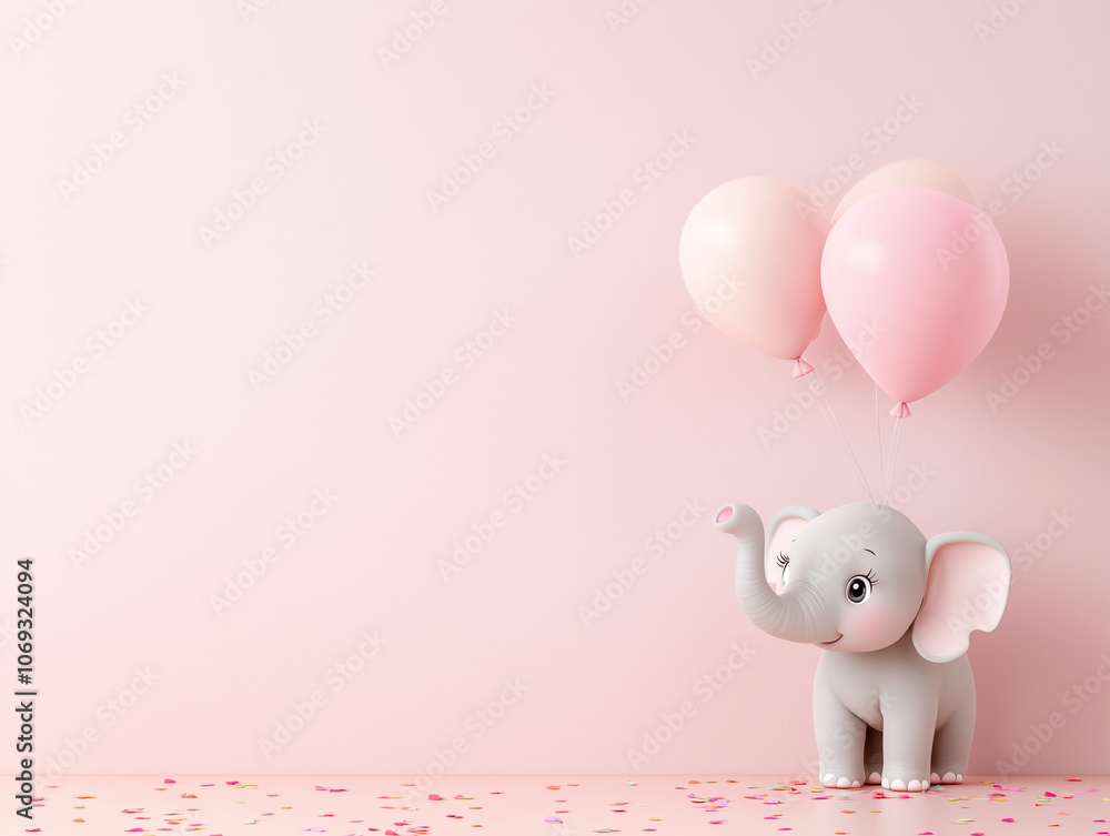 Elephant with Balloons on Pink Background - Baby Shower Invitation Elephant with Balloons on Pink Background - Baby Shower Invitation