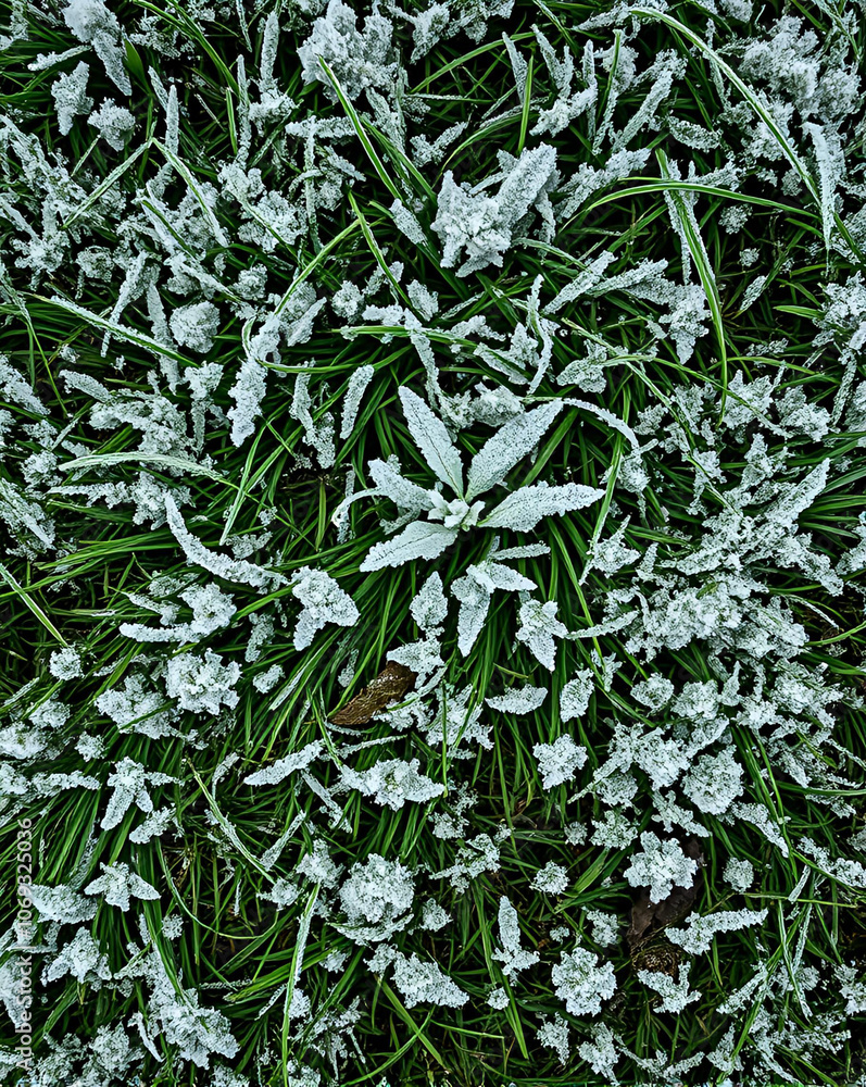 there is frost on the green grass there is frost on the green grass