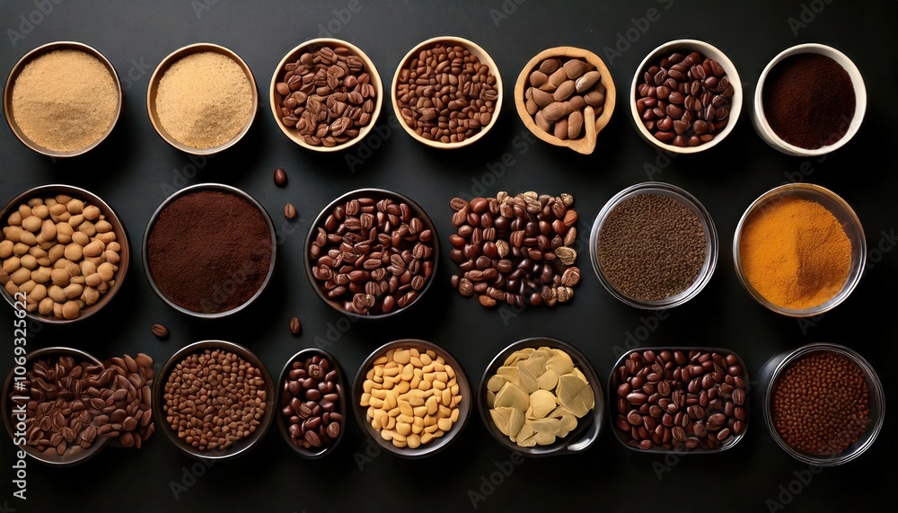 Assortment of Coffee Beans Showcasing Different Roasts and Origins for Variety Assortment of Coffee Beans Showcasing Different Roasts and Origins for Variety