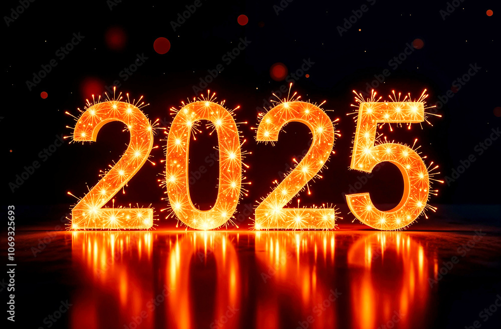 Volumetric luminous numbers for 2025 on a dark background. New Year 2025 Volumetric luminous numbers for 2025 on a dark background. New Year 2025
