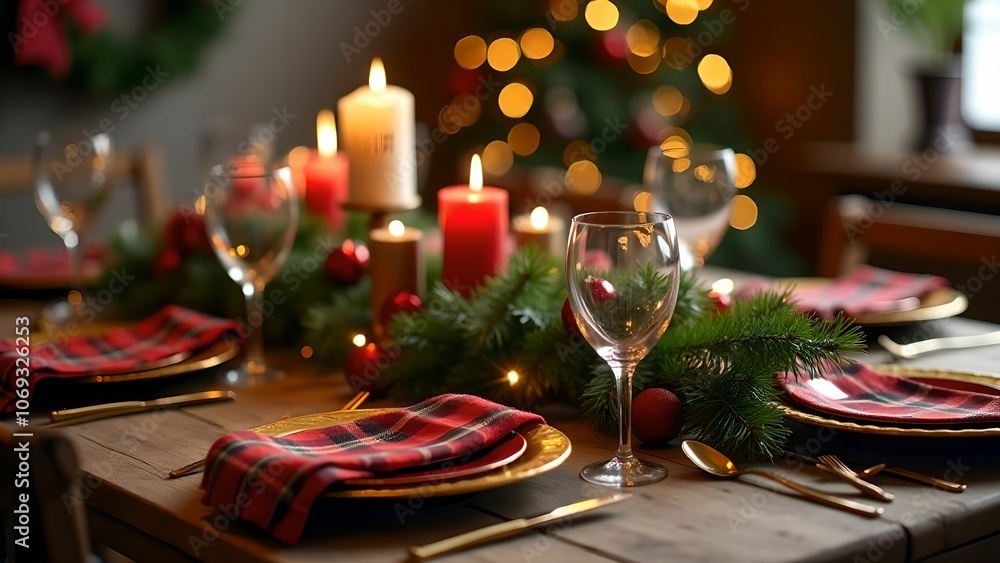 Decorating a festive dining room with a checkered tablecloth is perfect for a cozy Christmas celebration.