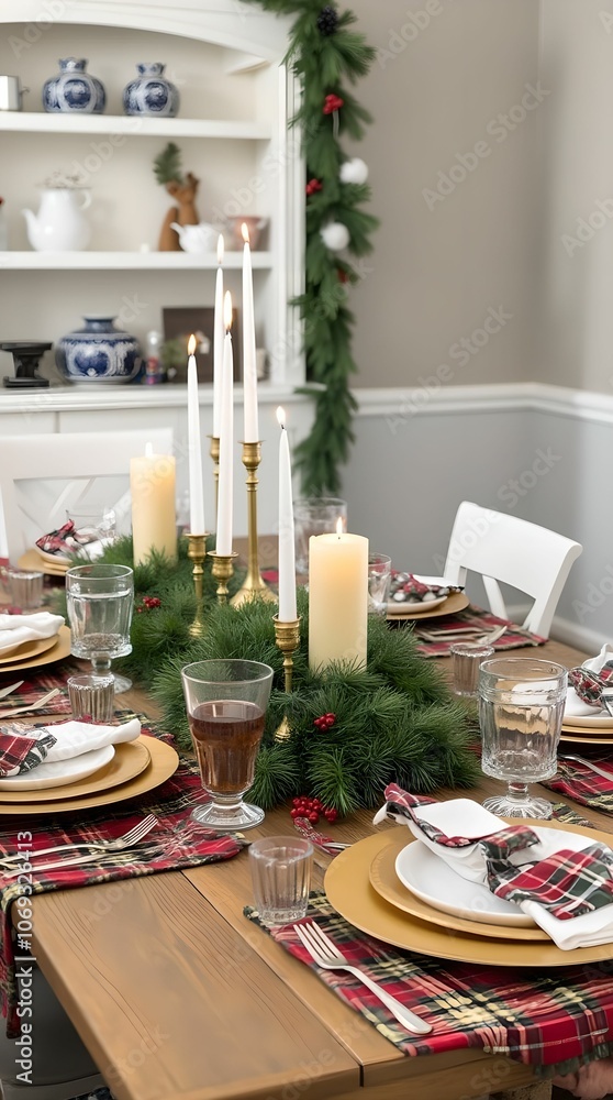 Decorating a festive dining room with a checkered tablecloth is perfect for a cozy Christmas celebration. Decorating a festive dining room with a checkered tablecloth is perfect for a cozy Christmas celebration.