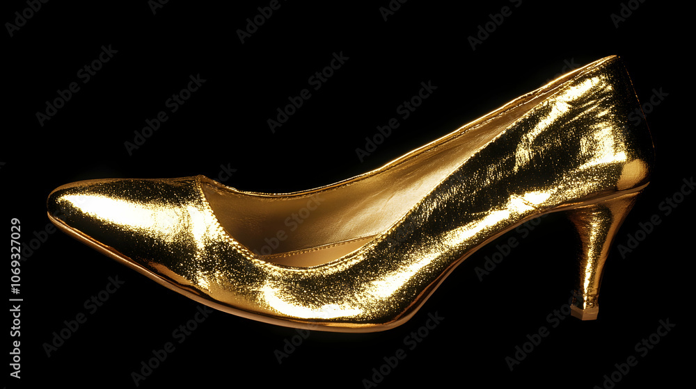 Golden High Heel Shoe: Glamorous close-up of a high heel shoe, perfect for fashion themes. Golden High Heel Shoe: Glamorous close-up of a high heel shoe, perfect for fashion themes.