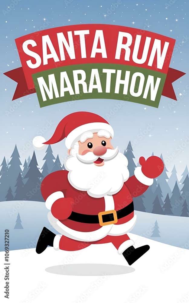 Happy Santa Claus jogging in a snowy landscape during the Santa Run Marathon Happy Santa Claus jogging in a snowy landscape during the Santa Run Marathon