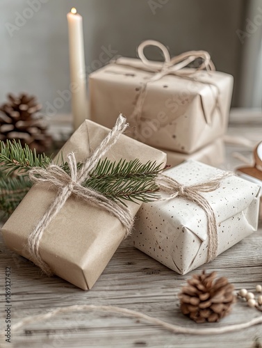 Rustic Christmas Gift Wrapping Ideas with Pine Cones and Twine