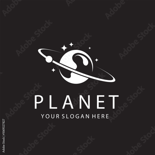 white design of planet saturn with stars isolated on black background