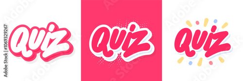 Quiz word. Vector handwritten typography. Three design variants.