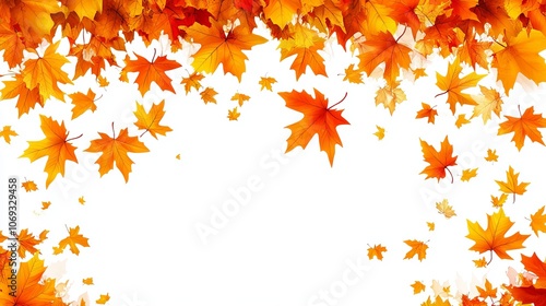 Falling autumn leaves on a white background isolated and highlighted