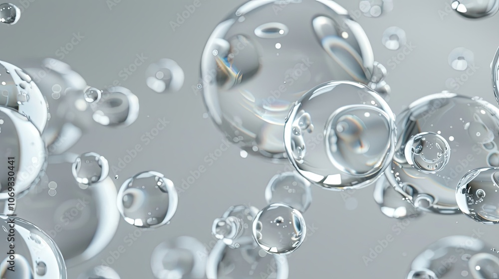 A close-up of transparent water droplets floating in the air A close-up of transparent water droplets floating in the air