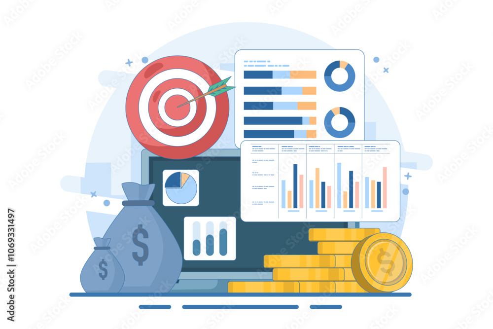 accounting or finance concept, business plan and budget, analyst, accountant, economy, investment growth or income profit, flat vector illustration banner and background. accounting or finance concept, business plan and budget, analyst, accountant, economy, investment growth or income profit, flat vector illustration banner and background.