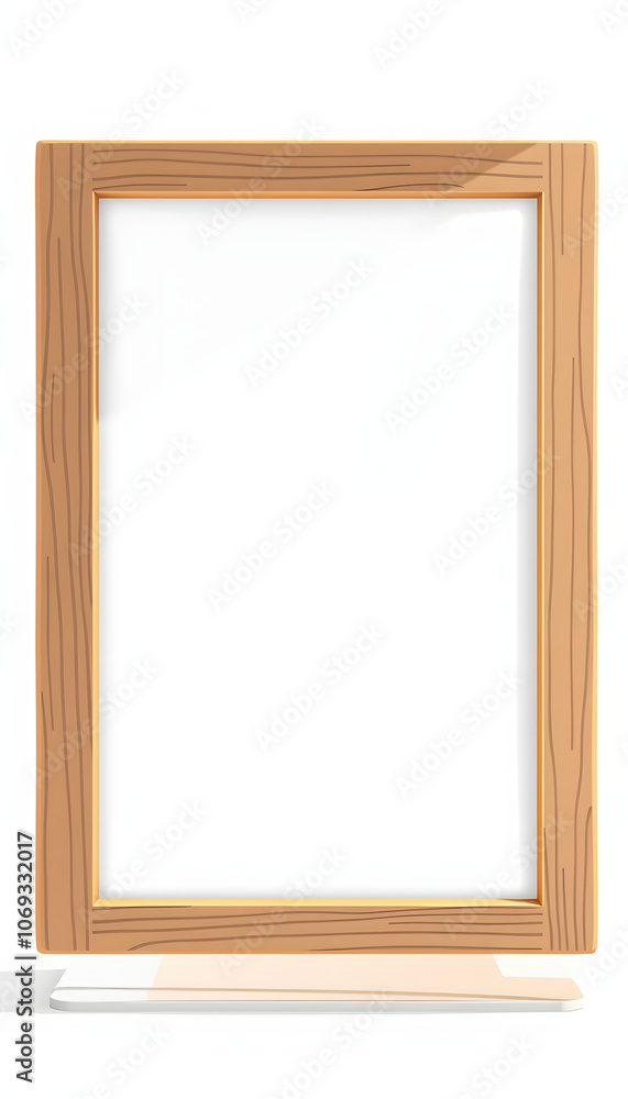 Mock up with a wooden frame on a white background isolated with white highlights, png Mock up with a wooden frame on a white background isolated with white highlights, png