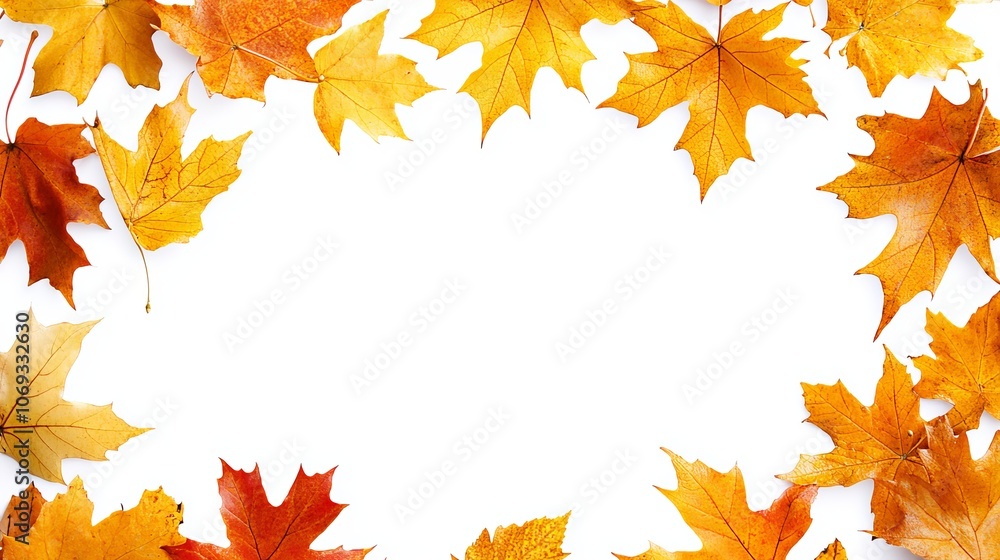 Frame made of falling autumn maple leaves isolated on a white background featuring fall foliage Frame made of falling autumn maple leaves isolated on a white background featuring fall foliage
