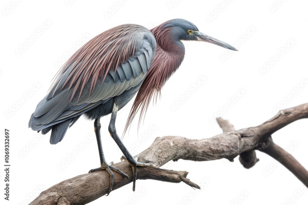 A bird sits on a branch, its long beak prominent A bird sits on a branch, its long beak prominent