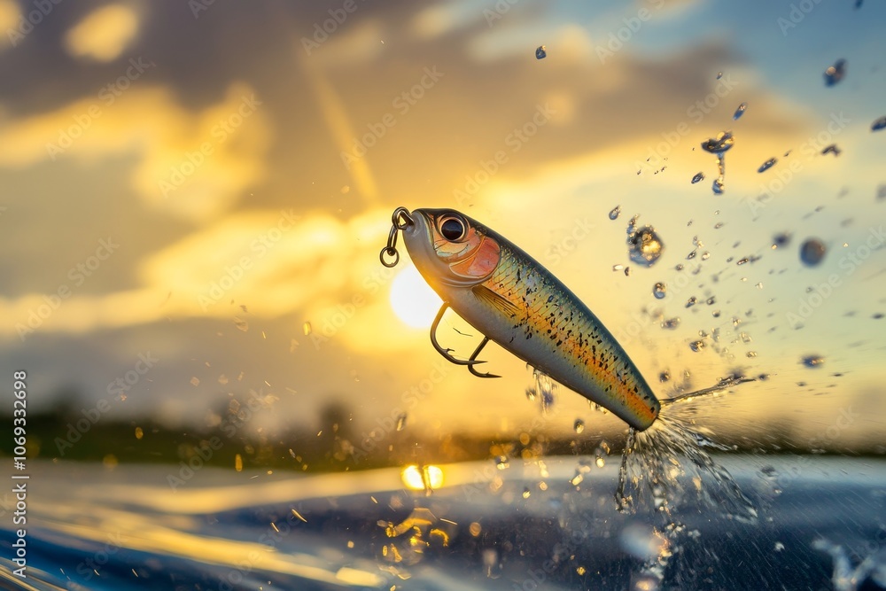 Fishing lure splashing out of water at sunset Fishing lure splashing out of water at sunset