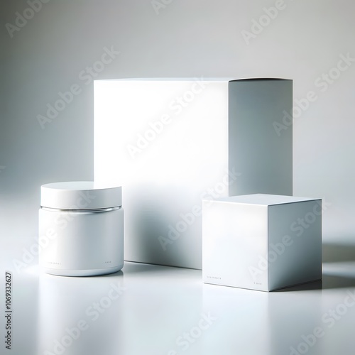 blank white boxes and packaging of cosmetic products