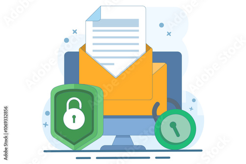 Email service security concept, Electronic email messages as part of business marketing. Cybersecurity, digital data protection suite. Protecting online access to email in an electronic mailbox.