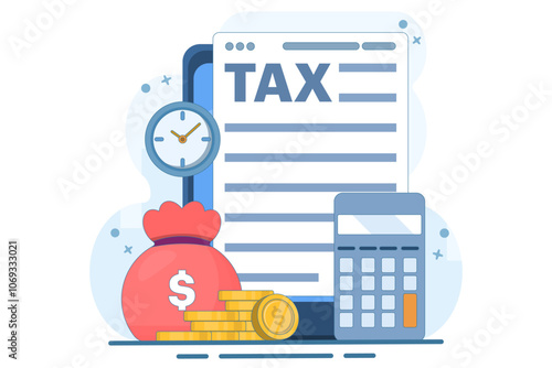 Tax payment concept, Document, Tax form, Audit, Financial research report and calculation, Financial Accounting, Tax payment. Flat illustration vector template.