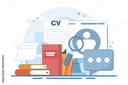 job search concept. recruitment agency. online job interview, recruitment process, candidate selection, CV, resume and job vacancies. Vector illustration for web banner.