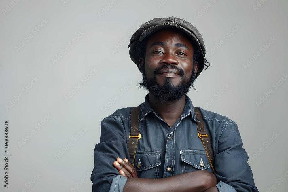 Confident Man in Denim and Cap with a Warm Smile Confident Man in Denim and Cap with a Warm Smile