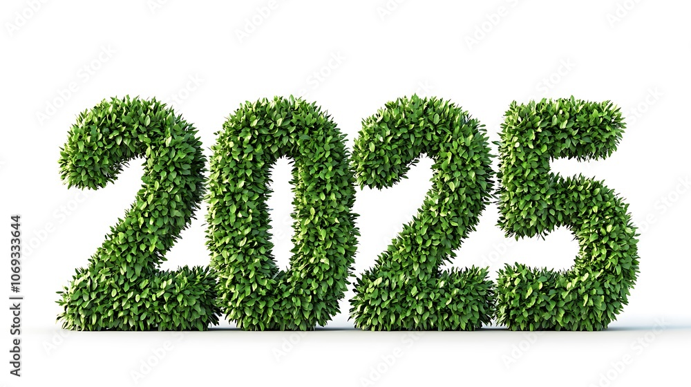 The year 2025 is formed by green, leafy numbers The year 2025 is formed by green, leafy numbers