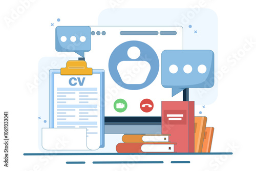job search concept. recruitment agency. online job interview, recruitment process, candidate selection, CV, resume and job vacancies. Vector illustration for web banner.
