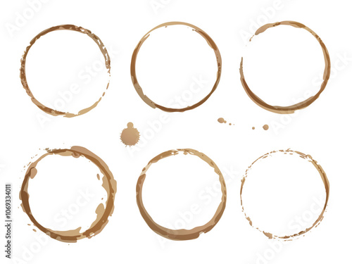 Coffee cup vector stains, Isolated on white coffee stain background, tea ring stamps and splatters Illustration