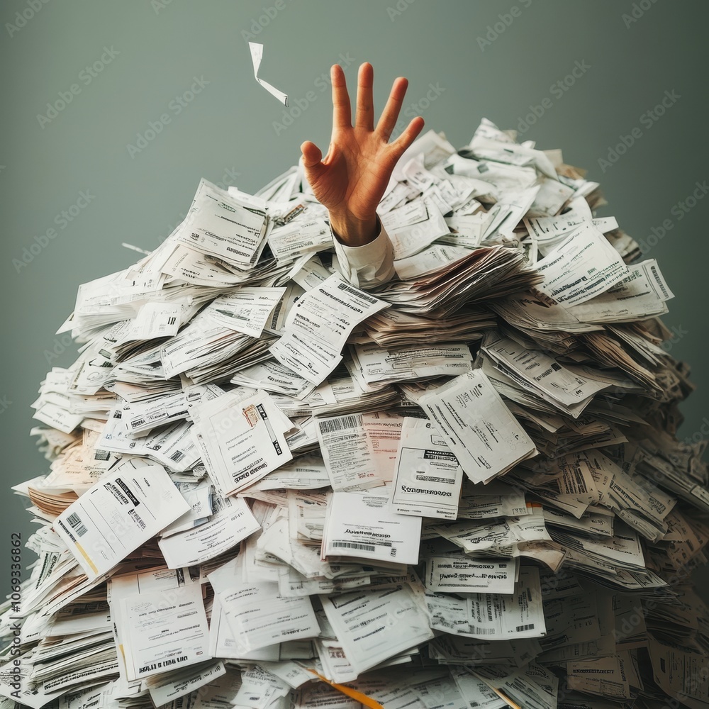 custom made wallpaper toronto digitalA stressed male hand emerges from a mountain of crumpled receipts and bills.