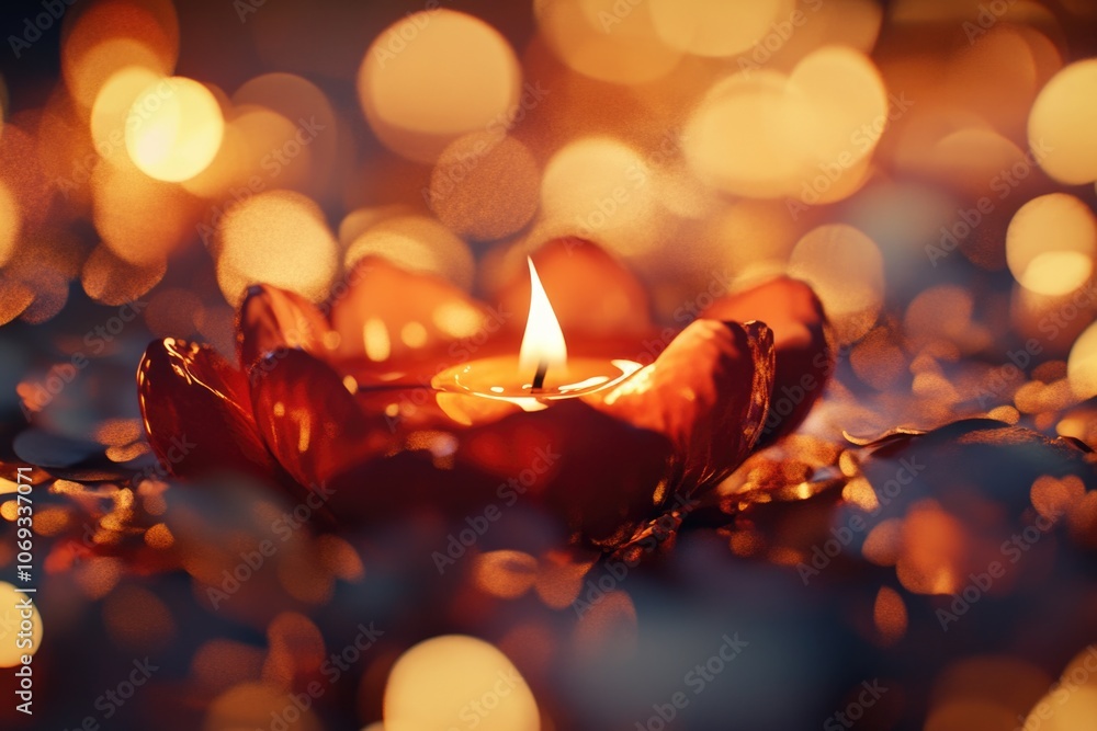 A lit candle sits atop a pile of rocks, emitting warm light A lit candle sits atop a pile of rocks, emitting warm light