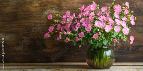 Wallpaper Mural A vase filled with pink flowers sits atop a wooden table Torontodigital.ca
