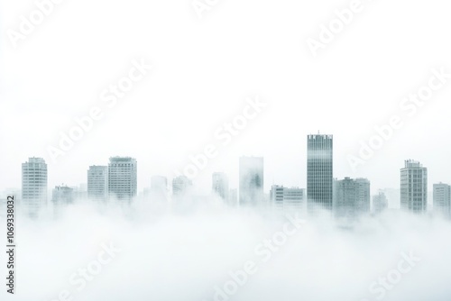 A city scene shrouded in misty fog, great for use in urban or atmospheric settings photo