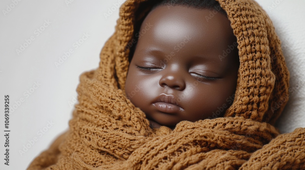 A tiny human snugly wrapped in a warm brown blanket A tiny human snugly wrapped in a warm brown blanket