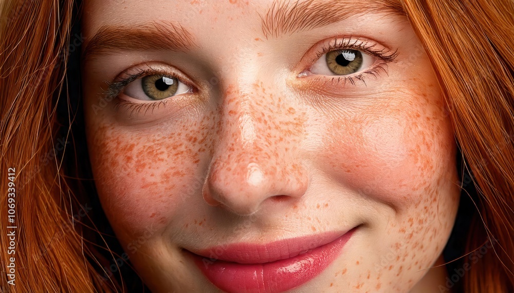 Fototapeta premium hawing dense freckles on a woman's face texture 
