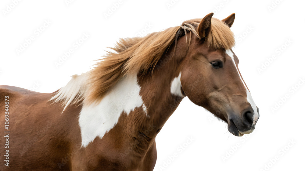 Naklejka premium a horse with a white spot on its head isolated on white background.AI GENERATED