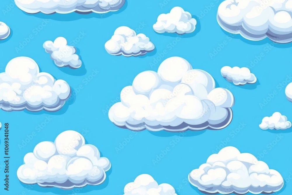 A simple illustration of fluffy cartoon clouds against a bright blue sky A simple illustration of fluffy cartoon clouds against a bright blue sky