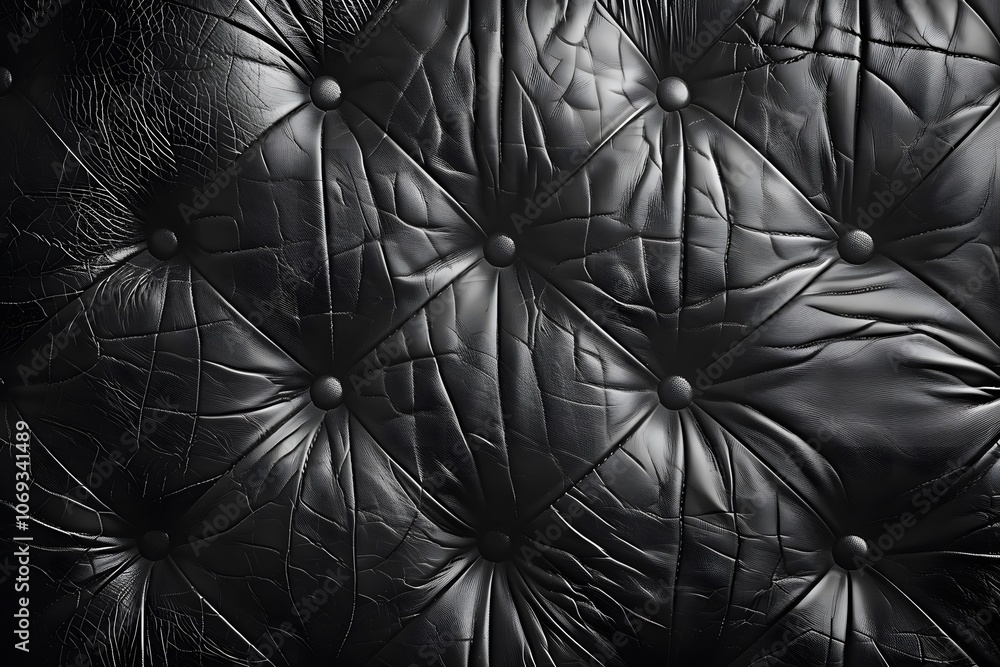 Fototapeta premium Textured Black Leather Upholstery with Button Detailing